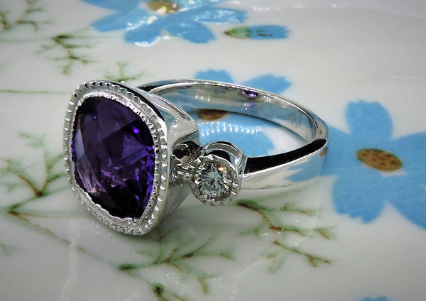 Cushion cut amethyst engagement ring discount
