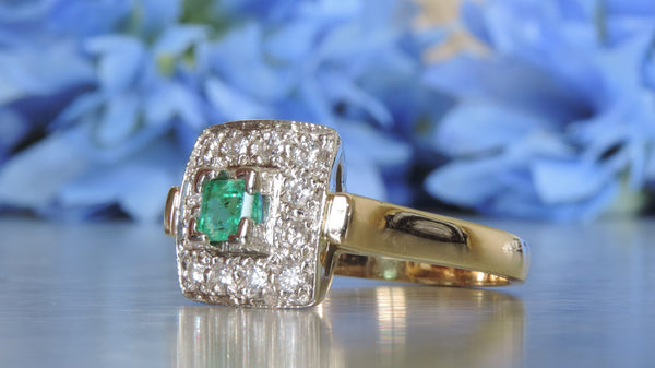 SQUARE CLUSTER DIAMOND AND EMERALD RING Transcend Fine Jewellery