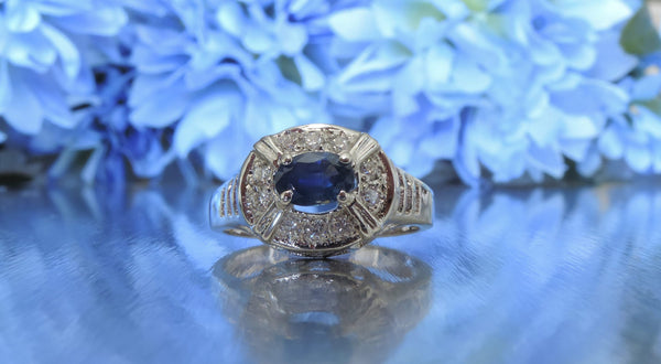 Vintage Inspired Blue Sapphire Clover Stud Earrings in 14K Yellow