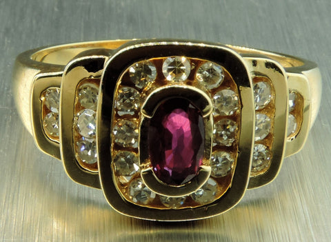 CHANNEL SET DIAMONDS AND RUBY ART DECO INSPIRED RING
