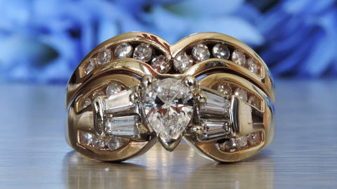 Channel Set and Baguette Diamond Engagement and Wedding Rings with Pear-shaped Centre Stone 