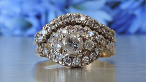 CLUSTER SWIRL ENGAGEMENT AND WEDDING DIAMOND RINGS