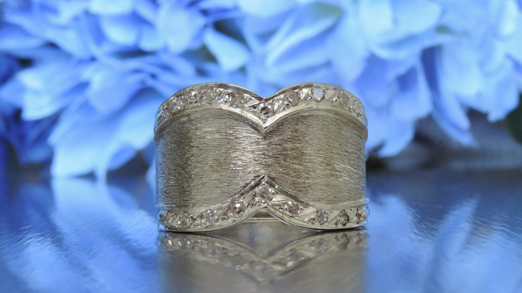 FROSTED SATIN FINISH WIDE BAND DIAMOND RING
