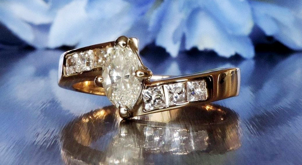 HALF ETERNITY ENGAGEMENT RING WITH PRINCESS AND MARQUISE CUT DIAMONDS