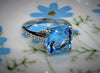HANDMADE CUSHION CUT BLUE TOPAZ AND DIAMOND RING