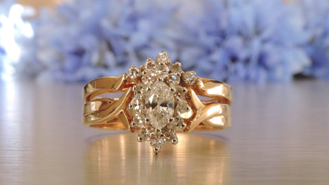 Marquise Cluster Engagement and Wedding Rings