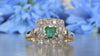 SQUARE CLUSTER DIAMOND AND EMERALD RING