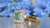 SQUARE CLUSTER DIAMOND AND EMERALD RING